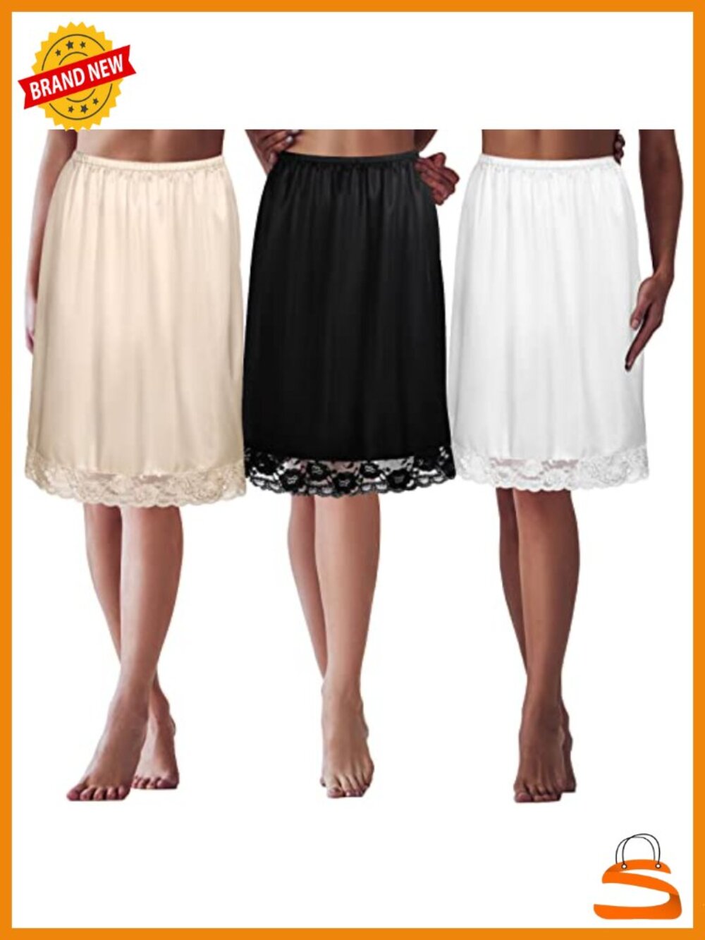 3 Piece Half Slips for Under Dresses Satin Anti Static Lace Underskirt